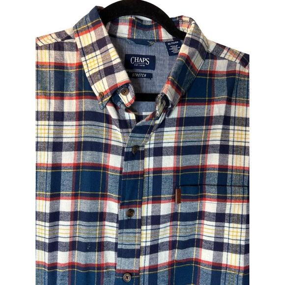 Chaps Mens Shirt Size XL Blue Checkered Plaid Long Sleeve Button Up Cotton Blend - Picture 2 of 13